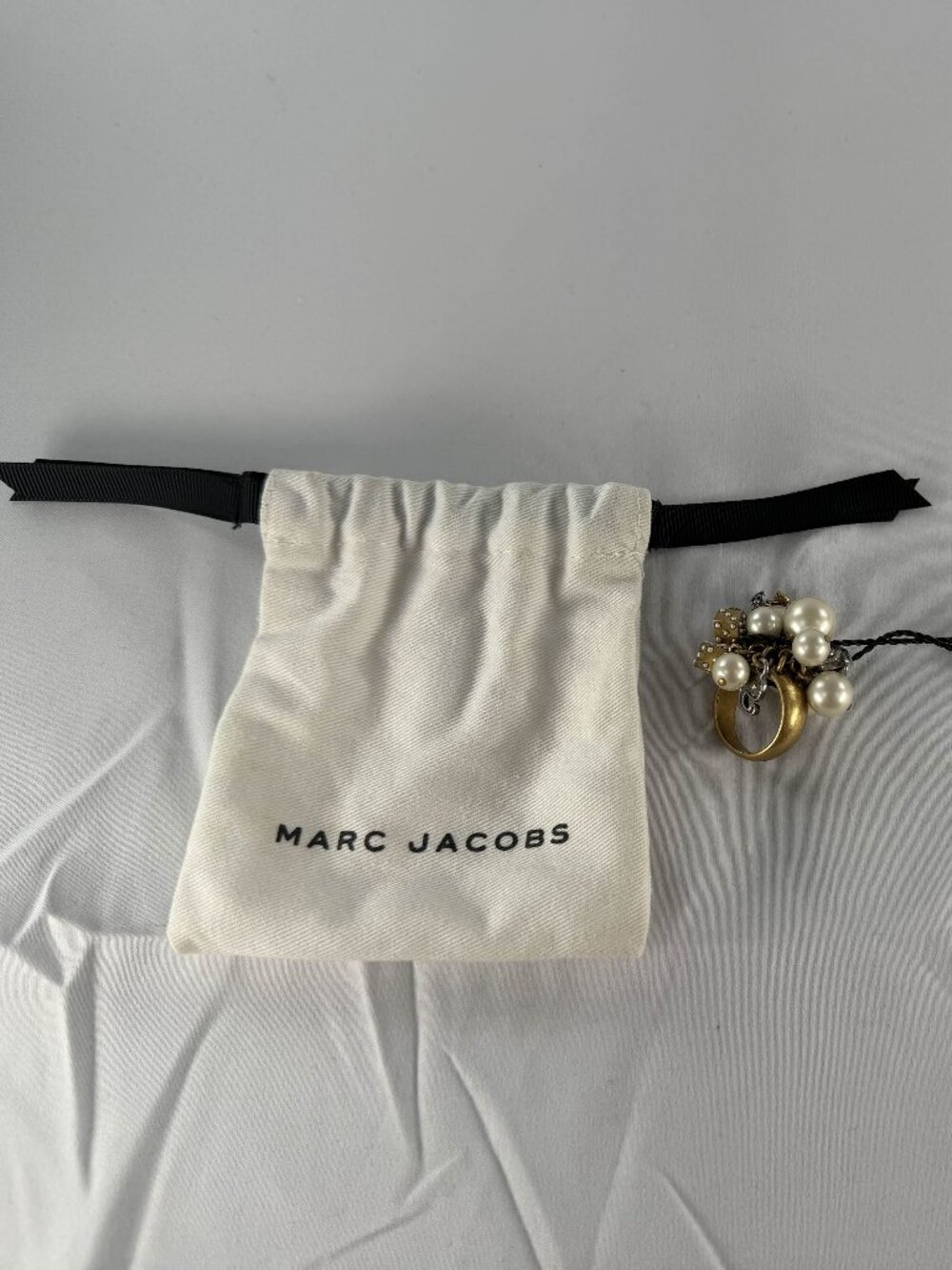 Marc Jacobs Gold Toned Pearl and Dice Cluster Cocktail Ring NWT / Dust Bag